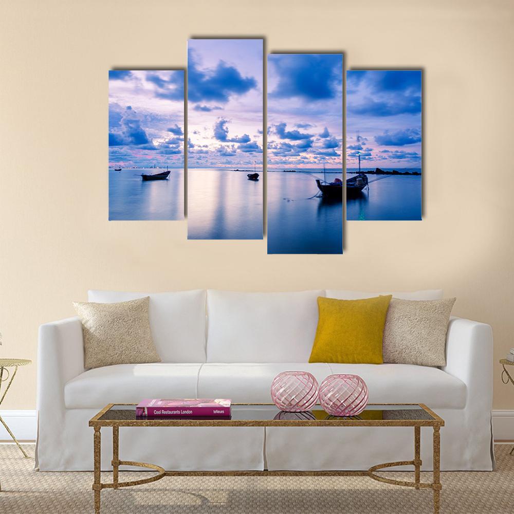 Fishing Boat In Calm Sea Canvas Wall Art-4 Pop-Gallery Wrap-50" x 32"-Tiaracle