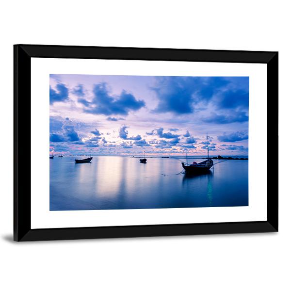 Fishing Boat In Calm Sea Canvas Wall Art-3 Horizontal-Gallery Wrap-25" x 16"-Tiaracle