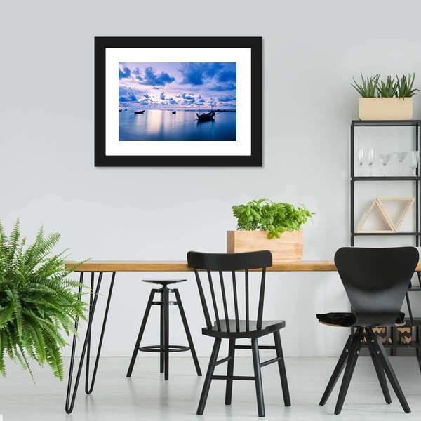 Fishing Boat In Calm Sea Canvas Wall Art-3 Horizontal-Gallery Wrap-25" x 16"-Tiaracle