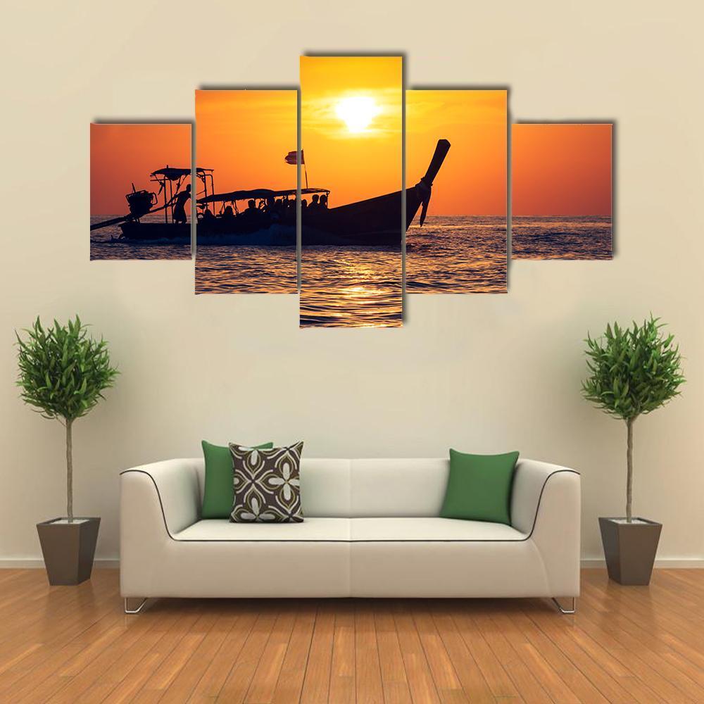 Fishing Boat In Phi Phi Islands Canvas Wall Art-5 Star-Gallery Wrap-62" x 32"-Tiaracle