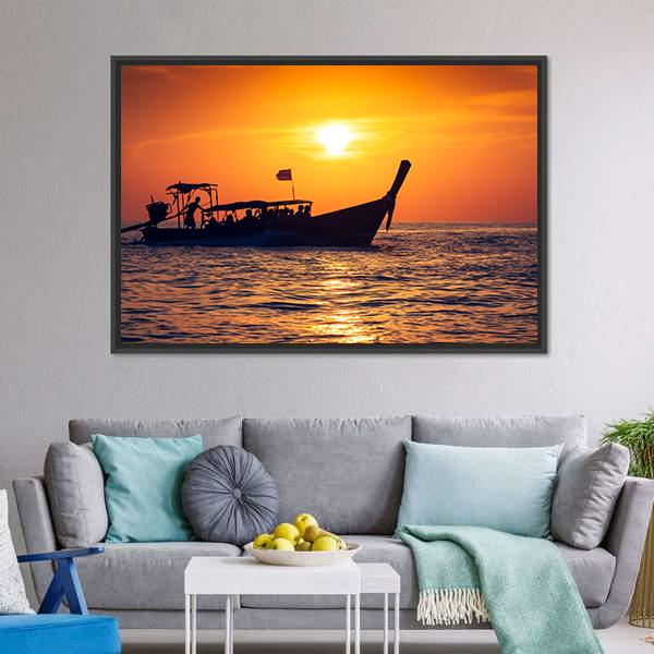 Fishing Boat In Phi Phi Islands Canvas Wall Art-3 Horizontal-Gallery Wrap-25" x 16"-Tiaracle