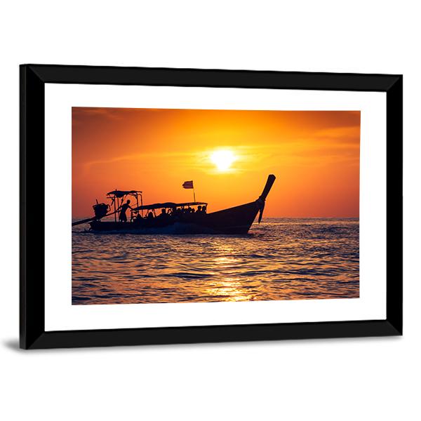 Fishing Boat In Phi Phi Islands Canvas Wall Art-3 Horizontal-Gallery Wrap-25" x 16"-Tiaracle