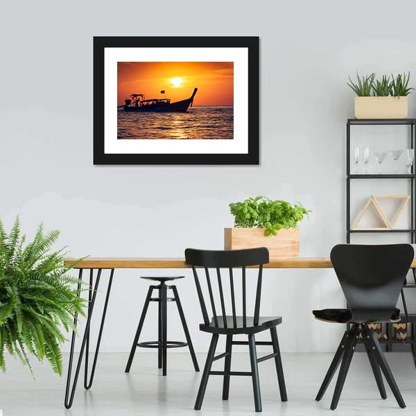 Fishing Boat In Phi Phi Islands Canvas Wall Art-3 Horizontal-Gallery Wrap-25" x 16"-Tiaracle
