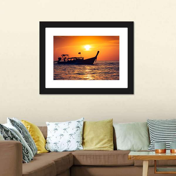 Fishing Boat In Phi Phi Islands Canvas Wall Art-3 Horizontal-Gallery Wrap-25" x 16"-Tiaracle