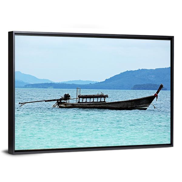 Fishing Boat In Sea Canvas Wall Art-3 Horizontal-Gallery Wrap-25" x 16"-Tiaracle