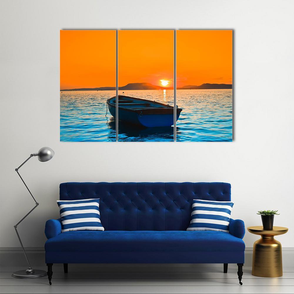 Fishing Boat Under Sunset Canvas Wall Art-3 Horizontal-Gallery Wrap-37" x 24"-Tiaracle