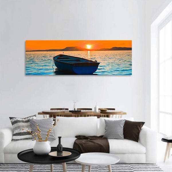Fishing Boat Under Sunset Panoramic Canvas Wall Art-1 Piece-36" x 12"-Tiaracle