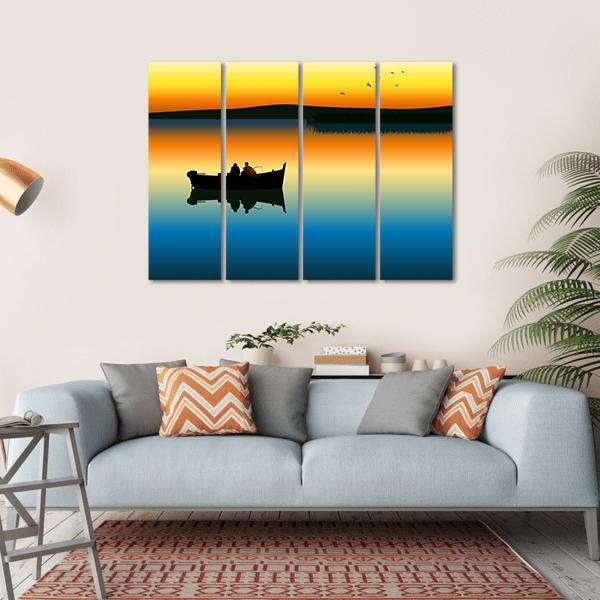 Fishing On Tranquil Lake Canvas Wall Art-4 Horizontal-Gallery Wrap-34" x 24"-Tiaracle