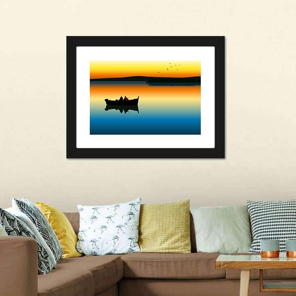 Fishing On Tranquil Lake Canvas Wall Art-3 Horizontal-Gallery Wrap-25" x 16"-Tiaracle