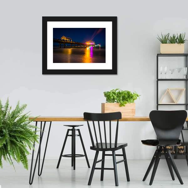 Fishing Pier At Night Canvas Wall Art-3 Horizontal-Gallery Wrap-25" x 16"-Tiaracle