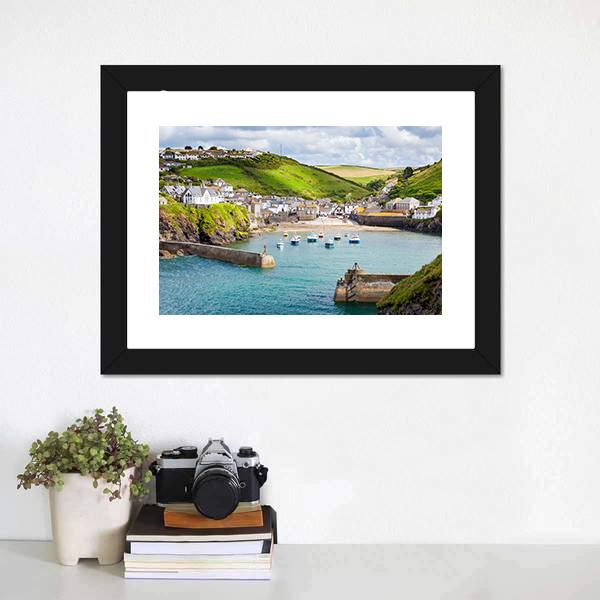Fishing Village Of Port Isaac Canvas Wall Art-1 Piece-Framed Print-20" x 16"-Tiaracle