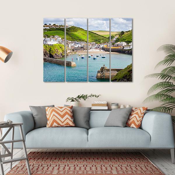 Fishing Village Of Port Isaac Canvas Wall Art-4 Horizontal-Gallery Wrap-34" x 24"-Tiaracle
