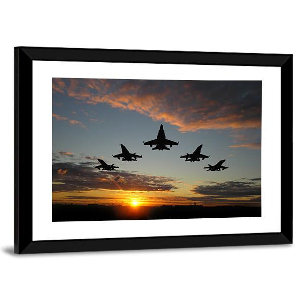 Five Bombers Over Orange Sunset Canvas Wall Art-3 Horizontal-Gallery Wrap-25" x 16"-Tiaracle
