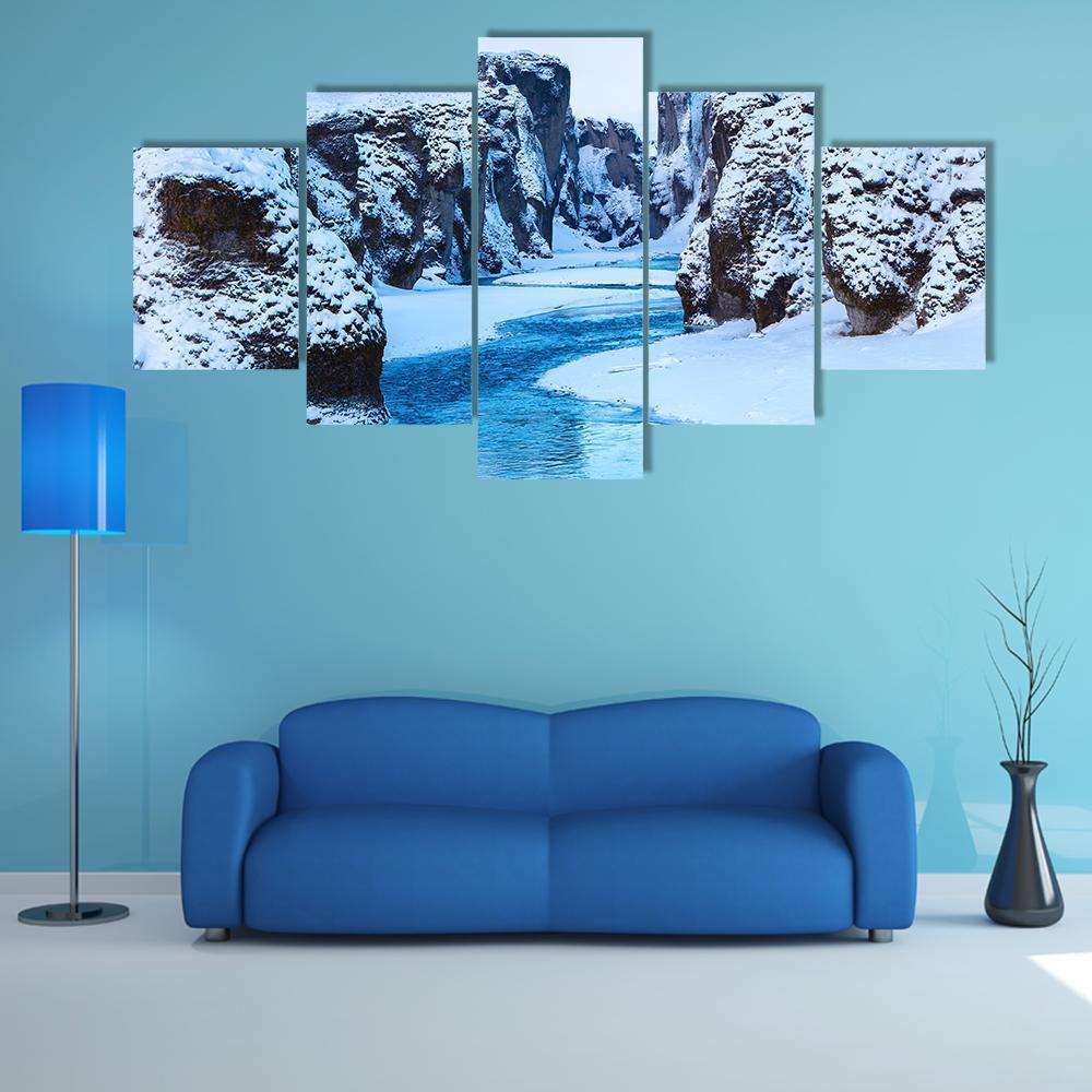 Fjadra River In Winter Canvas Wall Art-5 Star-Gallery Wrap-62" x 32"-Tiaracle