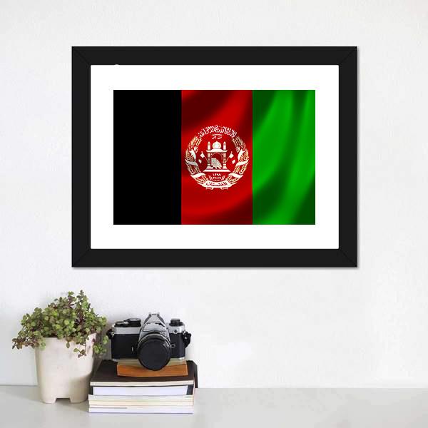 Flag Of Afghanistan Canvas Wall Art-1 Piece-Framed Print-20" x 16"-Tiaracle