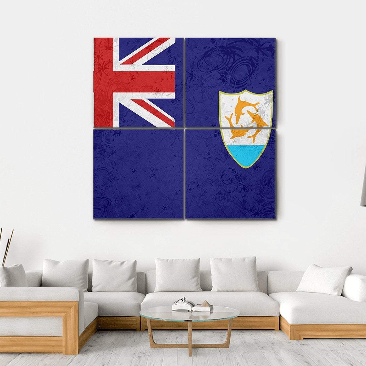 Flag Of Anguilla Canvas Wall Art-4 Square-Gallery Wrap-17" x 17"-Tiaracle