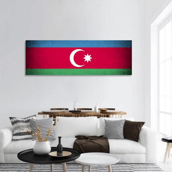Flag Of Azerbaijan Panoramic Canvas Wall Art-1 Piece-36" x 12"-Tiaracle
