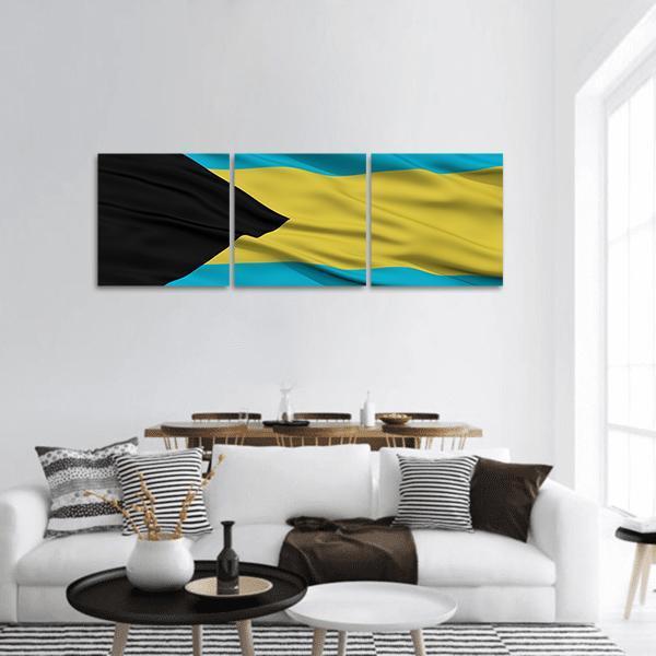 Waving Bahamas Flag Panoramic Canvas Wall Art-3 Piece-25" x 08"-Tiaracle