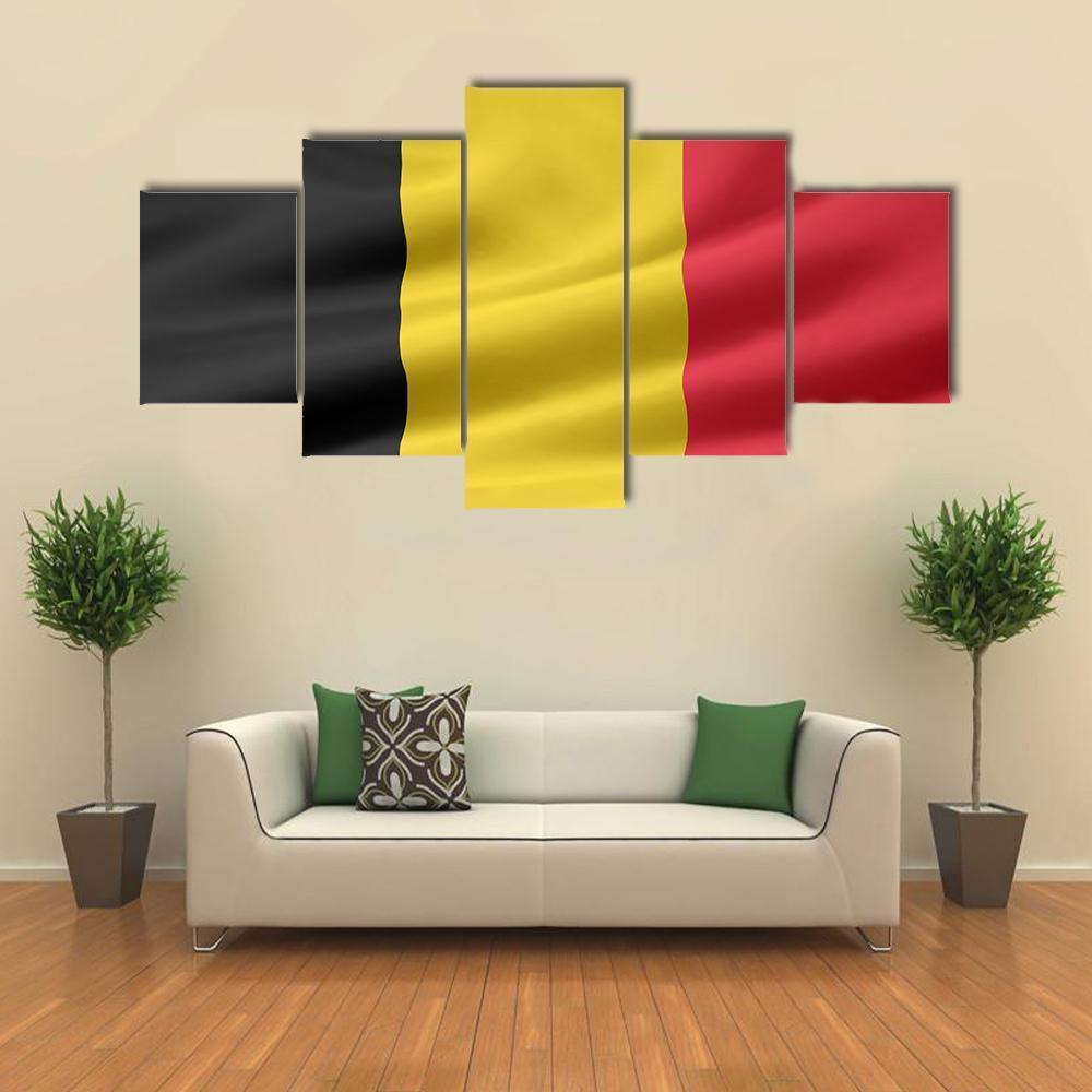 Flag Of Belgium Canvas Wall Art-5 Star-Gallery Wrap-62" x 32"-Tiaracle