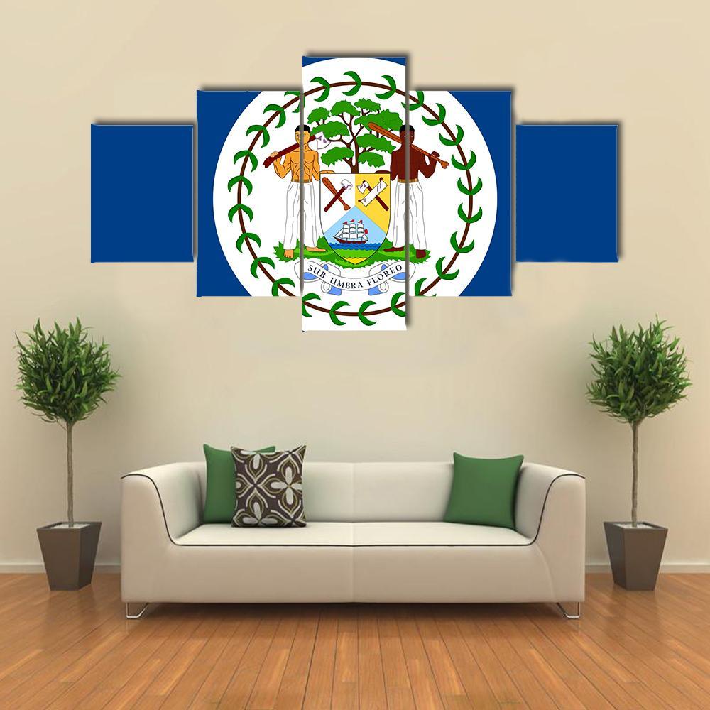 Flag Of Belize Canvas Wall Art-5 Star-Gallery Wrap-62" x 32"-Tiaracle