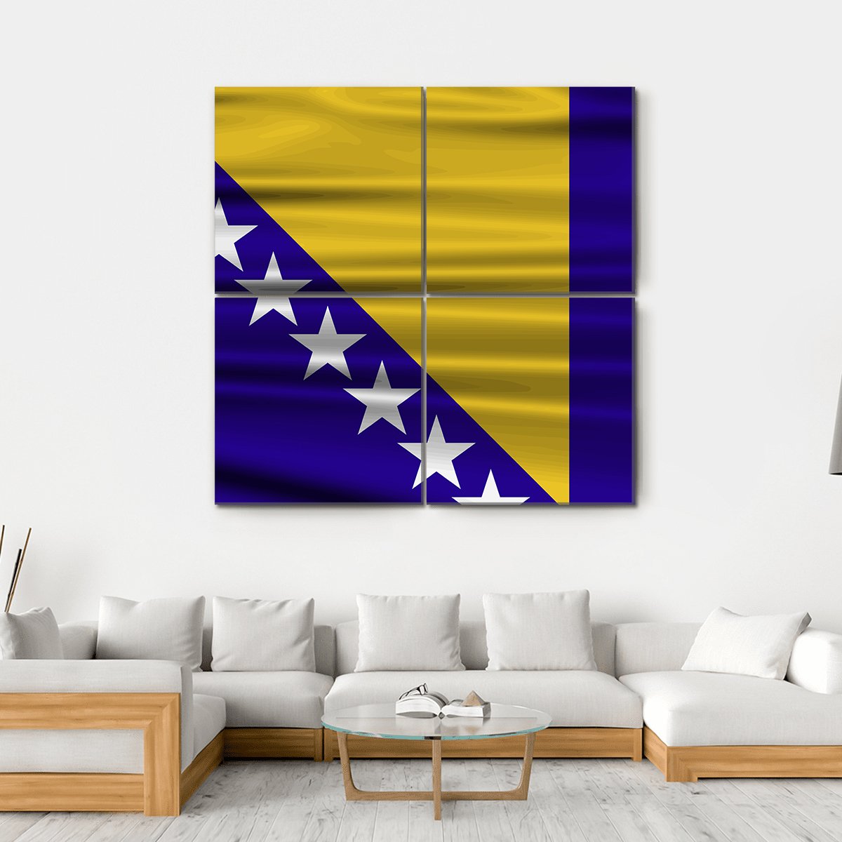 Flag Of Bosnia & Herzegovina Canvas Wall Art-4 Square-Gallery Wrap-17" x 17"-Tiaracle