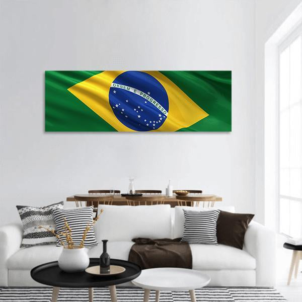 Waving Brazil Flag Panoramic Canvas Wall Art-1 Piece-36" x 12"-Tiaracle