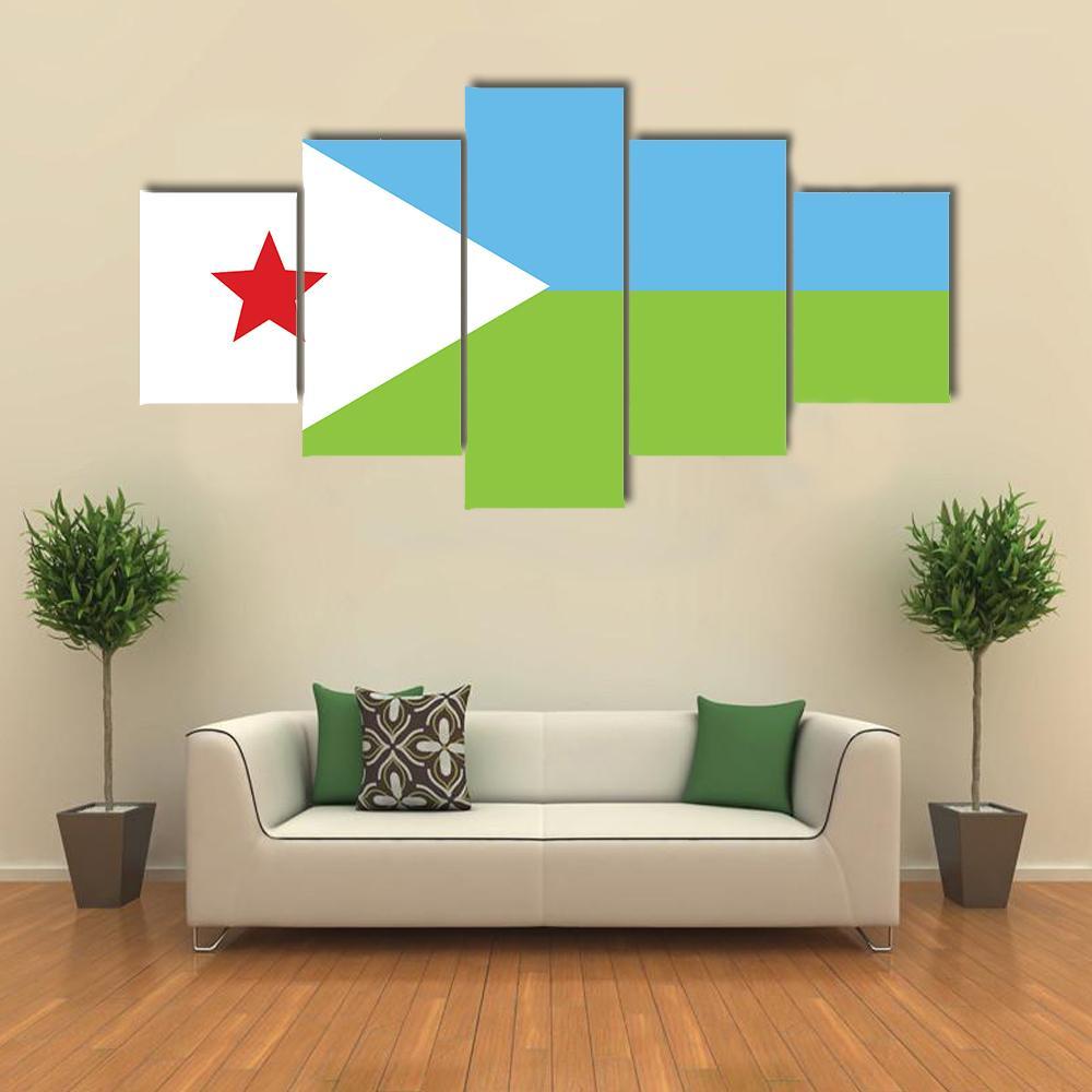 Flag Of Djibouti Canvas Wall Art-5 Star-Gallery Wrap-62" x 32"-Tiaracle