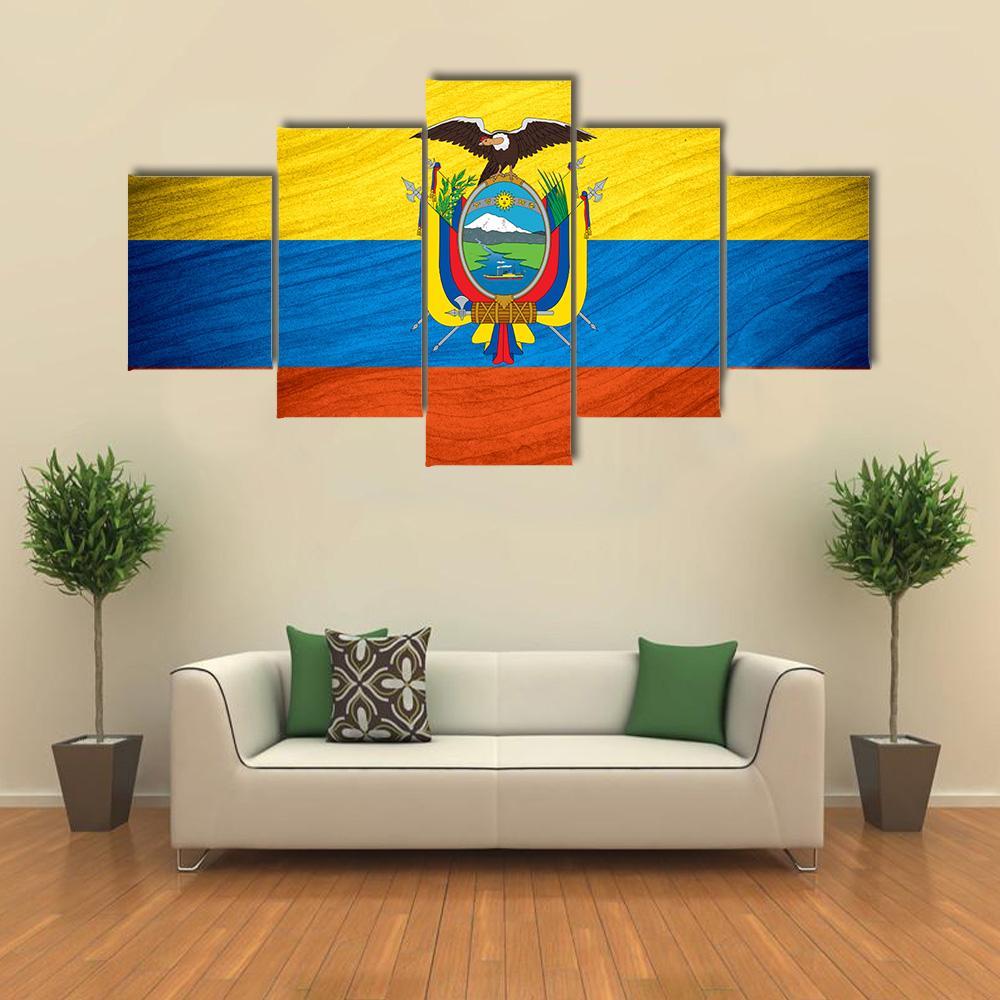 Flag Of Ecuador Canvas Wall Art-5 Star-Gallery Wrap-62" x 32"-Tiaracle