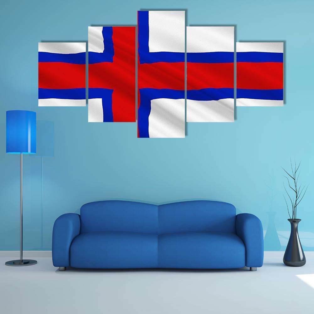 Flag Of Faroe Islands Canvas Wall Art-5 Star-Gallery Wrap-62" x 32"-Tiaracle