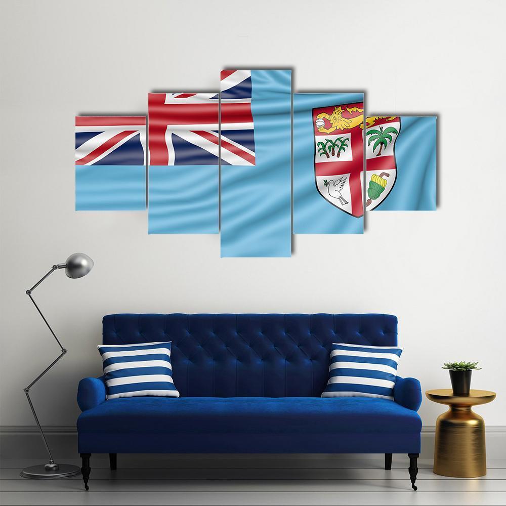 Flag Of Fiji Canvas Wall Art-5 Star-Gallery Wrap-62" x 32"-Tiaracle