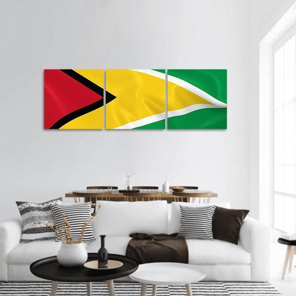 Waving Guyana Flag Panoramic Canvas Wall Art-3 Piece-25" x 08"-Tiaracle