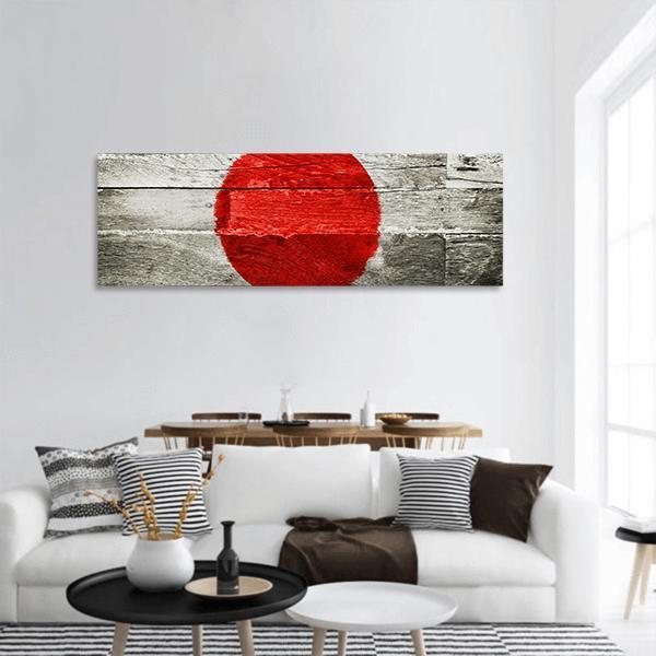 Japan Flag On Wood Panoramic Canvas Wall Art-1 Piece-36" x 12"-Tiaracle