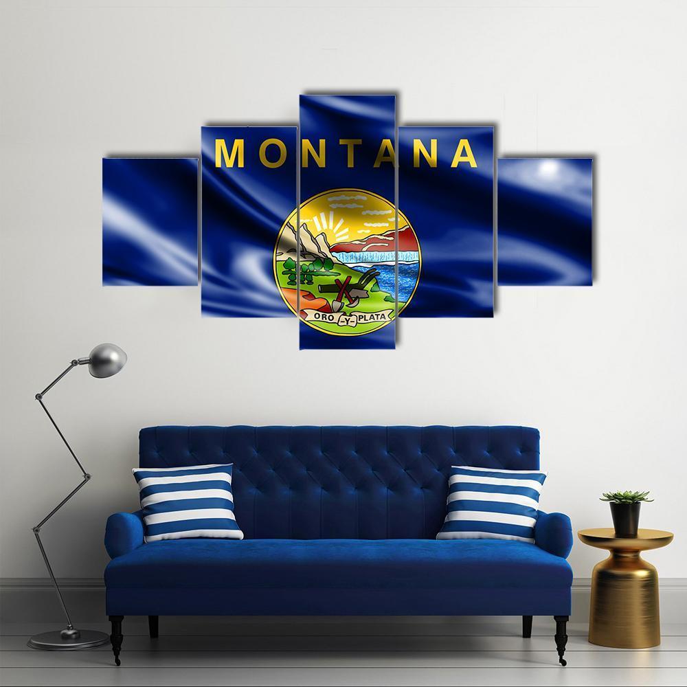 Flag Of Montana Canvas Wall Art-5 Star-Gallery Wrap-62" x 32"-Tiaracle
