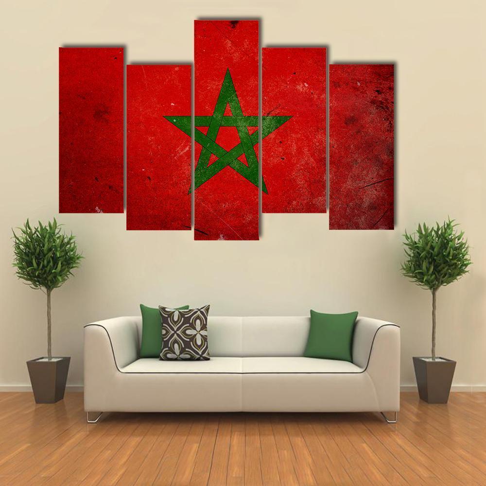 Flag Of Morocco Canvas Wall Art-5 Pop-Gallery Wrap-47" x 32"-Tiaracle
