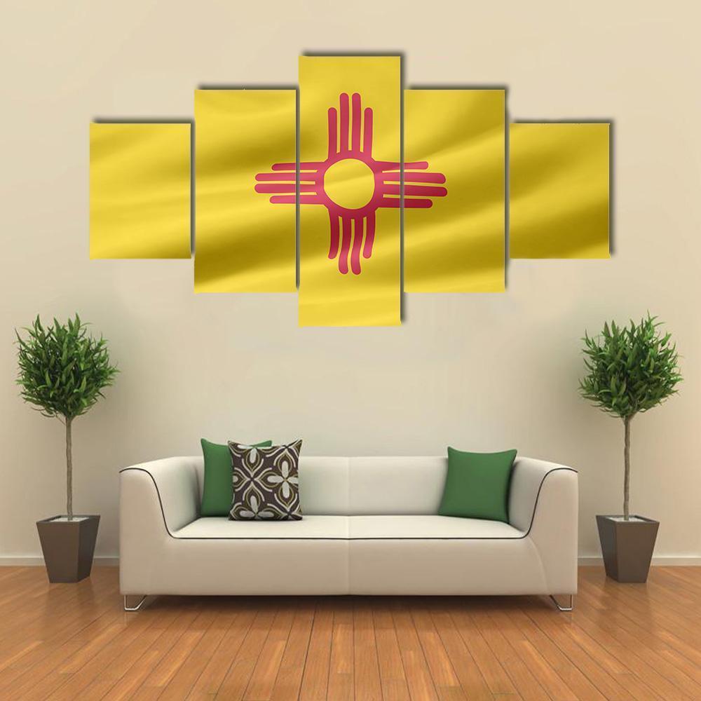 Flag Of New Mexico Canvas Wall Art-5 Star-Gallery Wrap-62" x 32"-Tiaracle