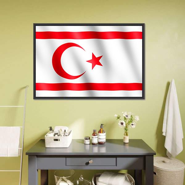 Flag Of Northern Cyprus Canvas Wall Art-1 Piece-Floating Frame-24" x 16"-Tiaracle