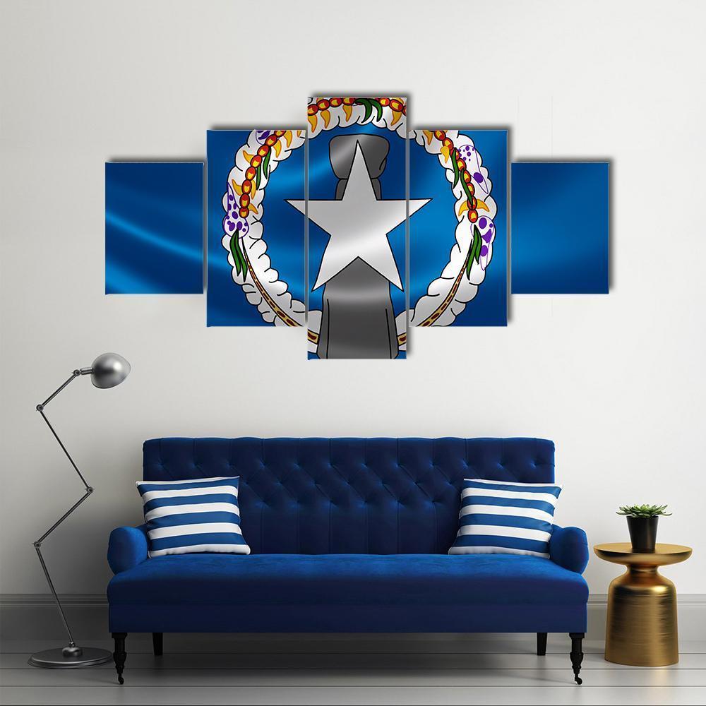 Flag Of Northern Mariana Islands Canvas Wall Art-5 Star-Gallery Wrap-62" x 32"-Tiaracle