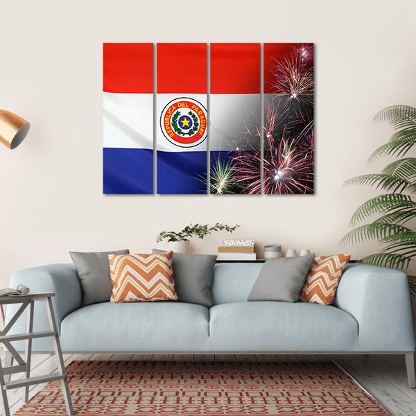 Flag Of Paraguay Canvas Wall Art-4 Horizontal-Gallery Wrap-34" x 24"-Tiaracle