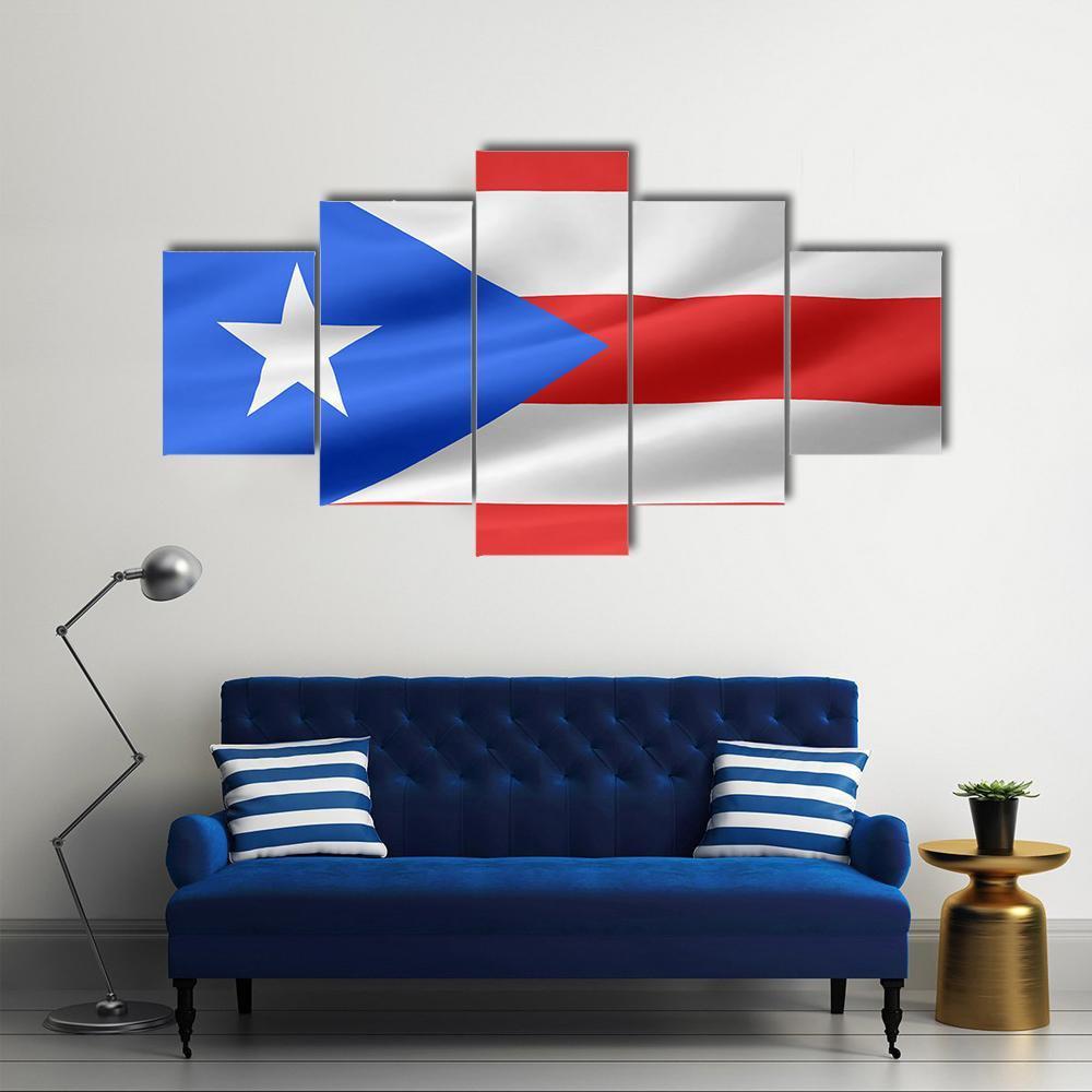 Flag Of Puerto Rico Canvas Wall Art-5 Star-Gallery Wrap-62" x 32"-Tiaracle