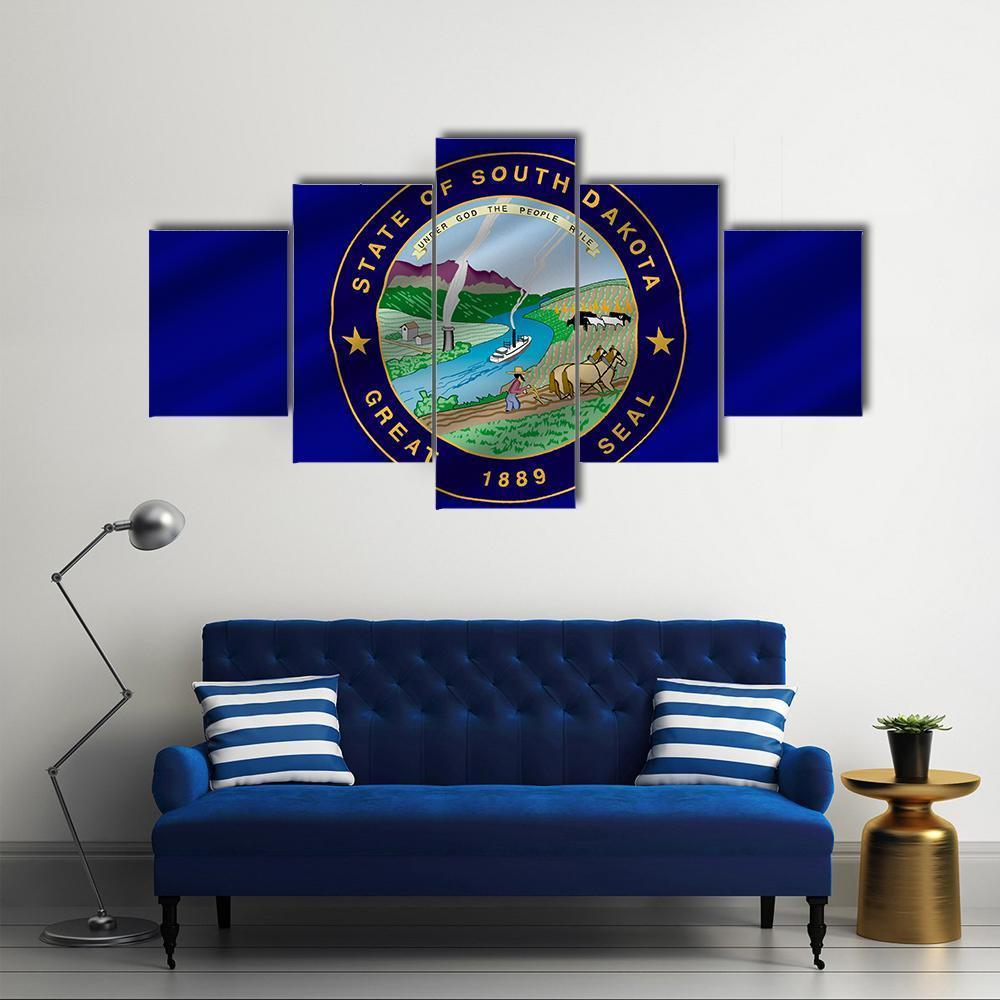 Flag Of South Dakota Canvas Wall Art-5 Star-Gallery Wrap-62" x 32"-Tiaracle
