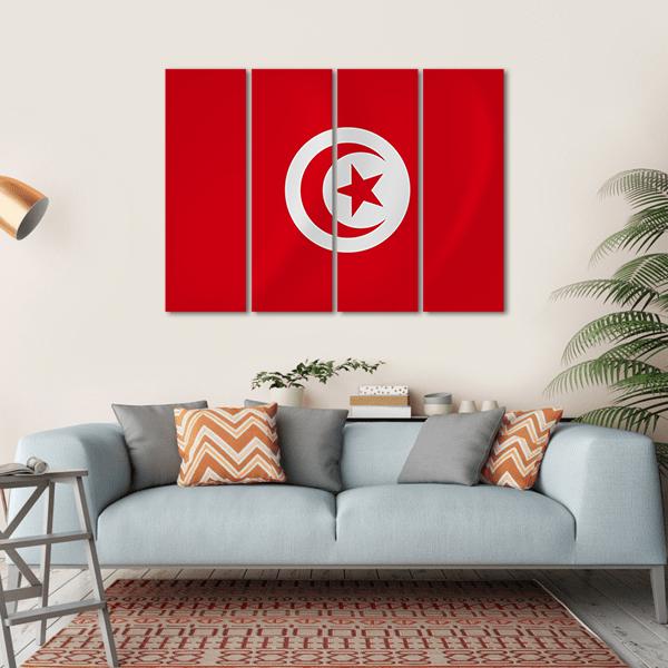Flag Of Tunisia Canvas Wall Art-4 Horizontal-Gallery Wrap-34" x 24"-Tiaracle