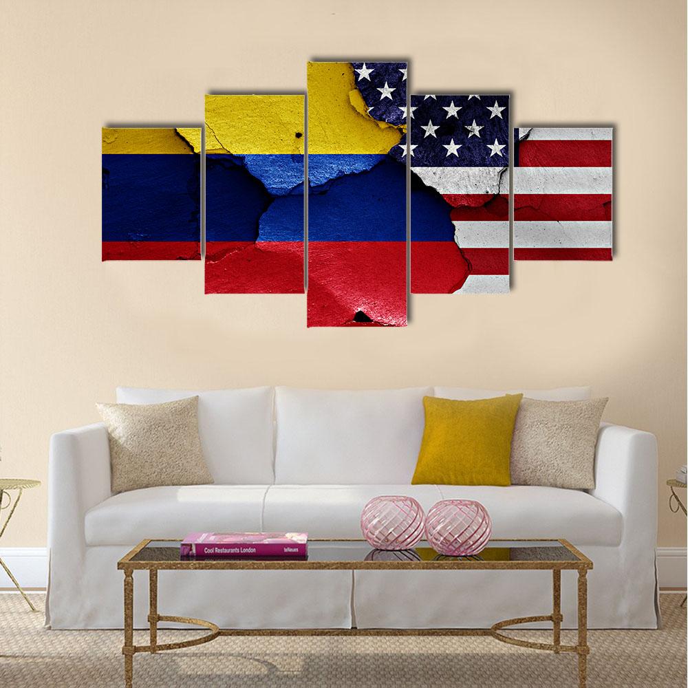 Colombia & USA Flag Canvas Wall Art-5 Star-Gallery Wrap-42" x 21"-Tiaracle