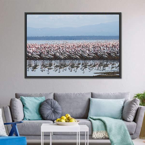 Flamingo At Lake Nakuru Canvas Wall Art-3 Horizontal-Gallery Wrap-25" x 16"-Tiaracle