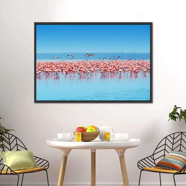 Flamingos In Lake Nakuru Canvas Wall Art-3 Horizontal-Gallery Wrap-25" x 16"-Tiaracle
