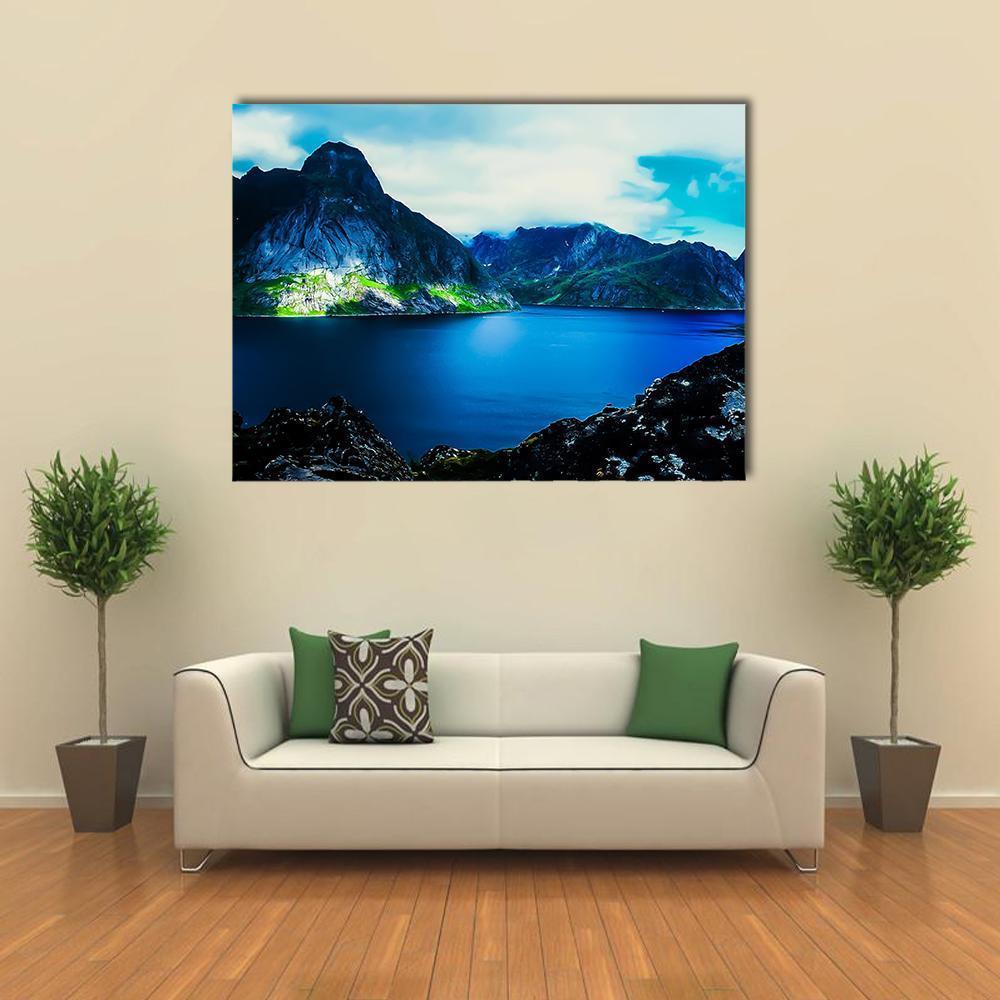 Flat Water In Quite Fjord Canvas Wall Art-1 Piece-Gallery Wrap-48" x 32"-Tiaracle