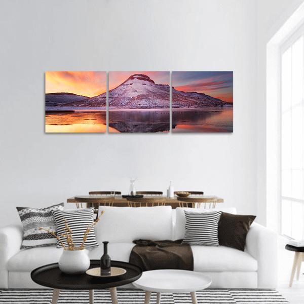 Flatiron Reservoir In Winter Panoramic Canvas Wall Art-3 Piece-25" x 08"-Tiaracle