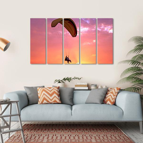 Paragliding At Sunset Canvas Wall Art-5 Horizontal-Gallery Wrap-22" x 12"-Tiaracle