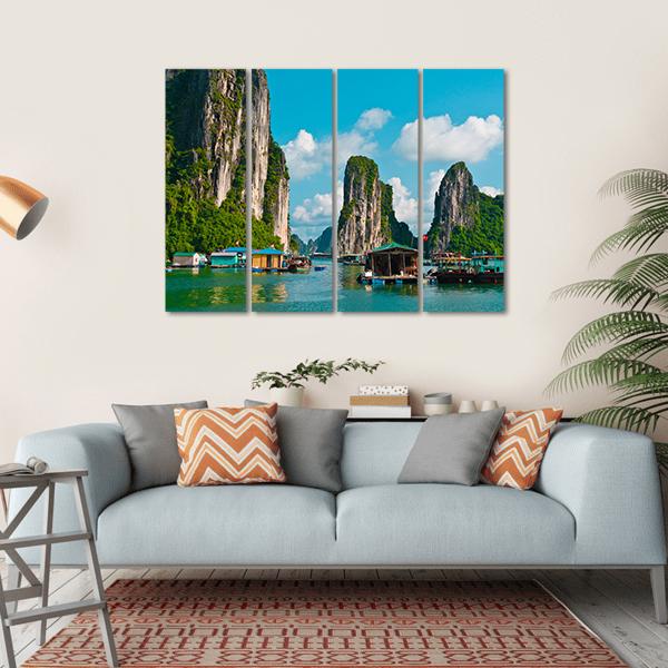 Floating Fishing Village Canvas Wall Art-4 Horizontal-Gallery Wrap-34" x 24"-Tiaracle