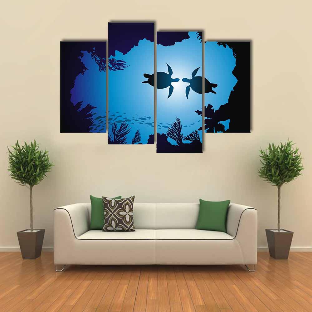 Floating Turtles Canvas Wall Art-4 Pop-Gallery Wrap-34" x 20"-Tiaracle
