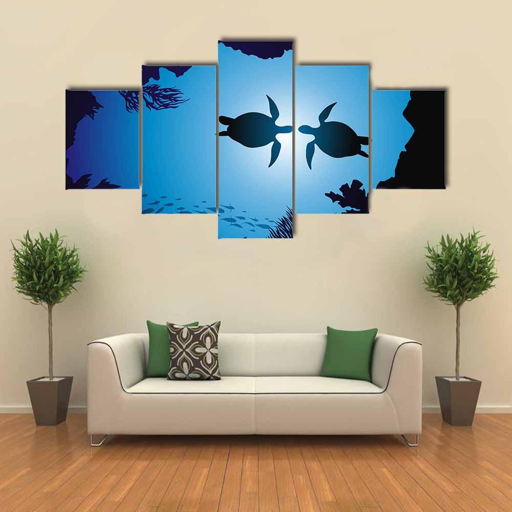 Floating Turtles Canvas Wall Art-5 Star-Gallery Wrap-42" x 21"-Tiaracle